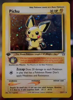 LP 1st Edition SWIRL Pichu Neo Genesis Holo Rare Pokemon Card TCG WOTC UK 12/111 - Image 1