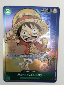 Monkey D Luffy P-037 1st Anniversary Tournament STAMP Promo Holo One Piece Card - Image 1
