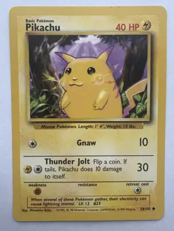 Pikachu Yellow Cheeks 58/102 1999 Unlimited Set Vintage Non Holo Pokemon NM/Mint - Image 1