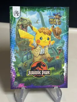 Jurassic Park (Pikachu) #18 Laser Holo - Electric Pikachu Cosplay Pokemon ZL13 - Image 1