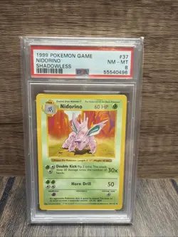 1999 Pokemon Base Set Shadowless Nidorino #37 PSA 8 NM-MT - Image 1