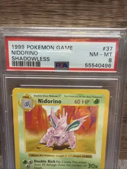 1999 Pokemon Base Set Shadowless Nidorino #37 PSA 8 NM-MT - Image 2
