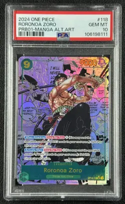 RORONOA ZORO PSA 10 2024 ONE PIECE PRB01 EN #118 OP06-118 MANGA ALTERNATE ART - Image 1