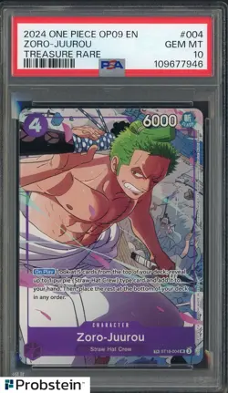 2024 One Piece OP09 EN Treasure Rare #004 Zoro-Juurou PSA 10 GEM MINT - Image 1