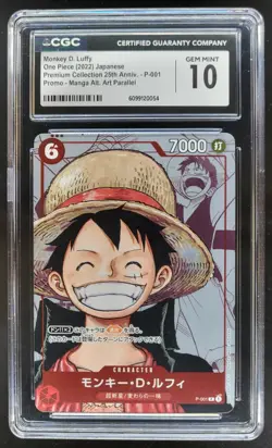 2022 ONE PIECE CCG JAPANESE MONKEY D. LUFFY MANGA ALT ART P-001 CGC 10 E PT - Image 1