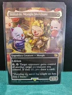 MTG English Stiltzkin, Moogle Merchant (Borderless) (Chocobo Track Foil) NM Foil - Image 1