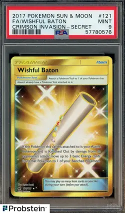 2017 Pokemon Sun & Moon Crismon Invasion Secret #121 FA Wishful Baton PSA 9 MINT - Image 1