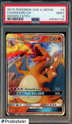 2019 Pokemon Sun & Moon Hidden Fates #9 Charizard Gx PSA 9 MINT - Image 1
