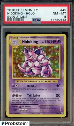 2016 Pokemon XY Evolutions #45 Nidoking - Holo PSA 8 NM-MT - Image 1