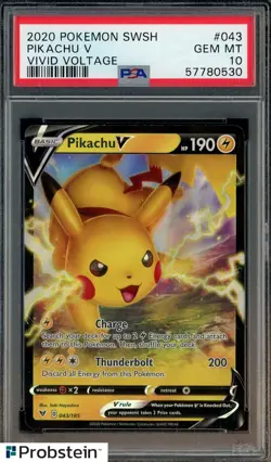 2020 Pokemon SWSH Vivid Voltage #043 Pikachu V PSA 10 GEM MINT - Image 1
