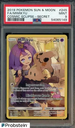 2019 Pokemon Sun & Moon Cosmic Eclipse Secret #245 FA Mimikyu PSA 9 MINT - Image 1