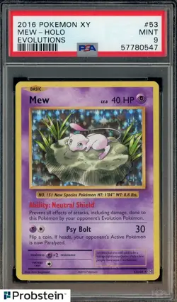 2016 Pokemon XY Evolutions #53 Mew - Holo PSA 9 MINT - Image 1