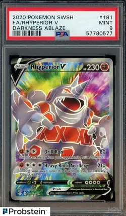 2020 Pokemon SWSH Darkness Ablaze #181 FA Rhyperior V PSA 9 MINT - Image 1