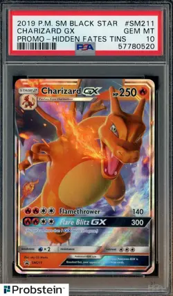 2019 Pokemon SM Black Star Promo Hidden Fates Tins #SM211 Charizard Gx PSA 10 - Image 1