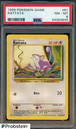 1999 Pokemon Game #61 Rattata PSA 8 NM-MT - Image 1