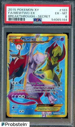 2015 Pokemon XY Breakthrough Secret #163 FA Mewtwo Ex PSA 6 EX-MT - Image 1