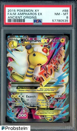 2015 Pokemon XY Ancient Origins #88 FA M Ampharos Ex PSA 8 NM-MT - Image 1
