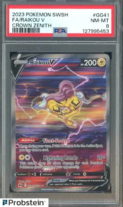 2023 Pokemon TCG SWSH Crown Zenith #GG41 Raikou V FA PSA 8 NM-MT - Image 1