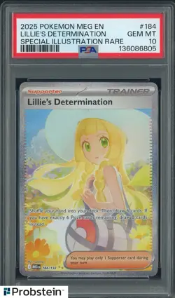 2025 POKEMON MEG EN-SPECIAL ILLUSTRATION RARE #184 LILLIE'S DETERMINATION PSA 10 - Image 1