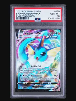 Pokemon TCG Vaporeon VMAX Evolving Skies Holo Ultra Rare Card 030/203 PSA 10 - Image 1