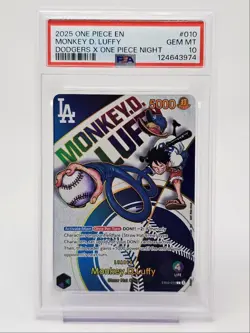 MONKEY D. LUFFY 2025 ONE PIECE EN DODGERS X ONE PIECE NIGHT A 010 PSA 10 Q6095 - Image 1