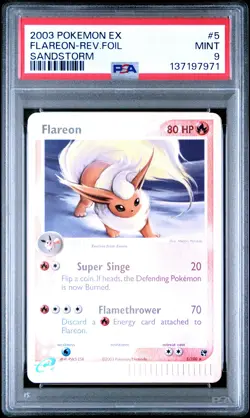 2003 POKEMON EX SANDSTORM #5 FLAREON-REVERSE FOIL PSA 9 - Image 1