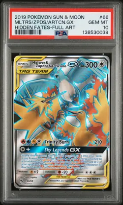 2019 POKEMON SM HIDDEN FATES #66 FULL ART/MOLTRES & ZAPDOS & ARTICUNO GX PSA 10 - Image 1