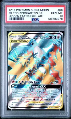 2019 Pokemon Hidden Fates Card 66/68 Articuno Moltres Zapdos GX FA Graded PSA 10 - Image 1