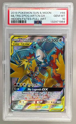 1964 Moltres Zapdos Articuno GX 2019 Pokemon SM Hidden Fates #66 PSA 10 - Image 1