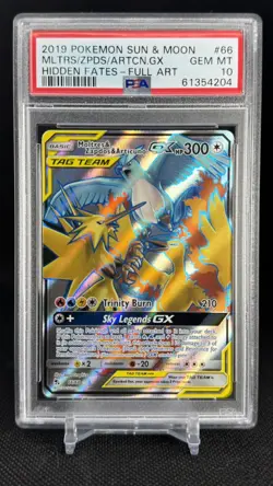 2019 POKEMON SM HIDDEN FATES #66 FULL ART/MOLTRES & ZAPDOS & ARTICUNO GX PSA 10 - Image 1