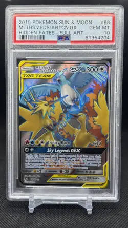 2019 POKEMON SM HIDDEN FATES #66 FULL ART/MOLTRES & ZAPDOS & ARTICUNO GX PSA 10 - Image 2