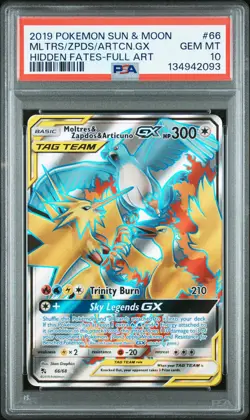 2019 POKEMON SM JPN HIDDEN FATES #66 FULL ART/MOLTRES ZAPDOS ARTICUNO GX PSA 10 - Image 1