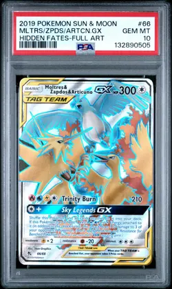 2019 POKEMON SM HIDDEN FATES #66 FULL ART/MOLTRES & ZAPDOS & ARTICUNO GX PSA 10 - Image 1