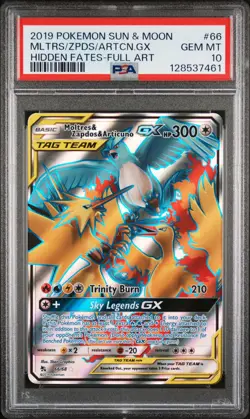 2019 POKEMON SM HIDDEN FATES #66 FULL ART/MOLTRES & ZAPDOS & ARTICUNO GX PSA 10 - Image 1