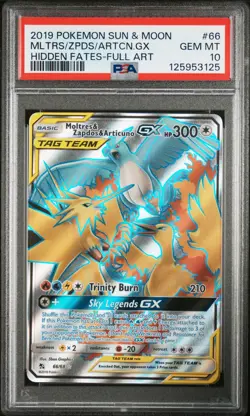 2019 POKEMON S&M HIDDEN FATES MOLTRES & ZAPDOS & ARTICUNO GX 66/68 PSA 10 GEM MT - Image 1