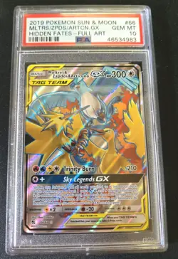 Pokemon 2019 Moltres & Zapdos & Articuno GX 66/68 PSA 10 Full Art Hidden Fates - Image 1