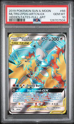 2019 POKEMON SM HIDDEN FATES #66 FULL ART/MOLTRES & ZAPDOS & ARTICUNO GX PSA 10 - Image 1