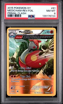 2015 POKEMON XY PRIMAL CLASH #81 MEDICHAM-REVERSE FOIL PSA 8 - Image 1