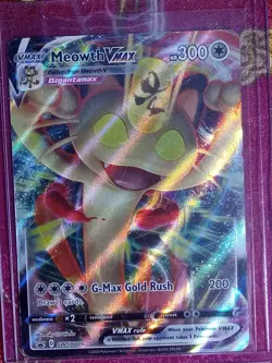 MP Black star promo Meowth Vmax SWSH005 Sword & Shield Pokemon TCG Card Played! - Image 1