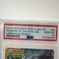 2019 POKEMON SUN & MOON Unbroken Bonds RESHIRAM & CHARIZARD GX #20 PSA 10 - Image 2