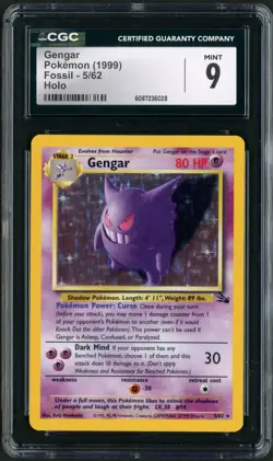 1999 Pokemon Fossil Unlimited Gengar Holo Rare 5/62 CGC Mint 9 - Image 1