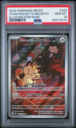 2025 Pokemon Destined Rivals #203 Team Rocket'S Meowth Illustration Rare PSA 10 - Image 1