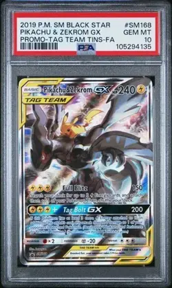 2019 POKEMON SM BLACK STAR PROMO SM168 PIKACHU & ZEKROM GX PROMO-TAG TEAM PSA 10 - Image 1