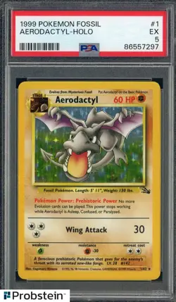 1999 Pokemon Fossil #1 Aerodactyl Holo PSA 5 EX - Image 1