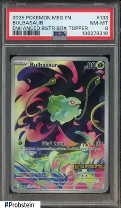 2025 Pokemon MEG EN Enhanced Booster Topper #133 Bulbasaur PSA 8 - Image 1