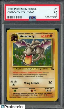 1999 Pokemon Fossil #1 Aerodactyl Holo PSA 5 EX - Image 1