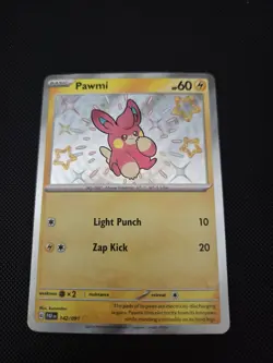 Pokemon TCG Paldean Fates Pawmi 142/091 Shiny Holo Rare Card NM Condition - Image 1