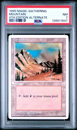 MTG - Mountain - ALTERNATE 4th Edition Magic Land - Graded PSA 7 - Image 1