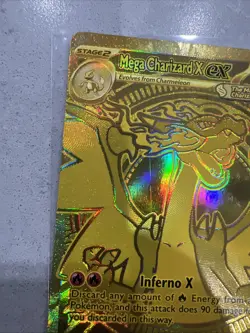 Gold Mega Charizard X EX 130/094 Pokemon Phantasmal Flames Surface Scratches - Image 2