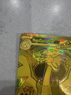 Gold Mega Charizard X EX 130/094 Pokemon Phantasmal Flames Surface Scratches - Image 3
